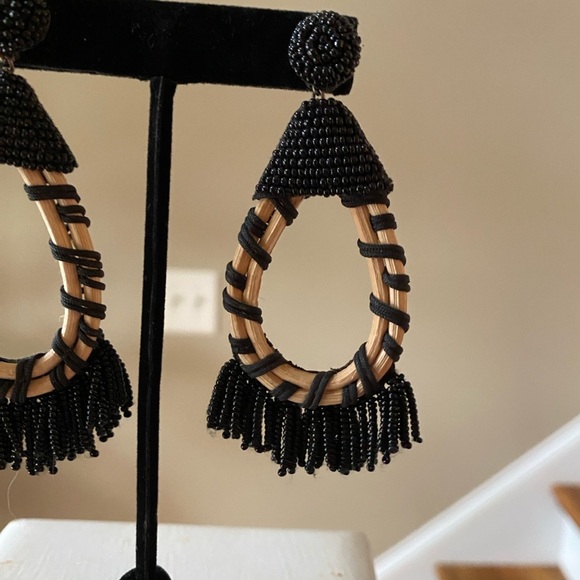 Anthropologie Larsa Black Beaded Tassel Drop Earrings - Picture 6 of 7